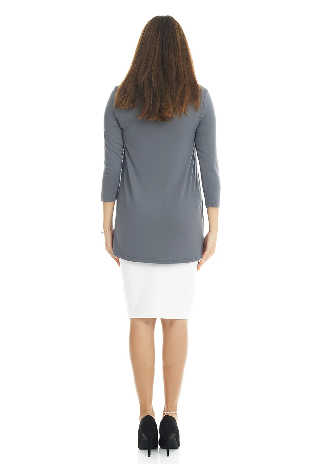 Charcoal 3/4 Sleeve Crewneck Tunic Shirt 'Ivy' Top for Women