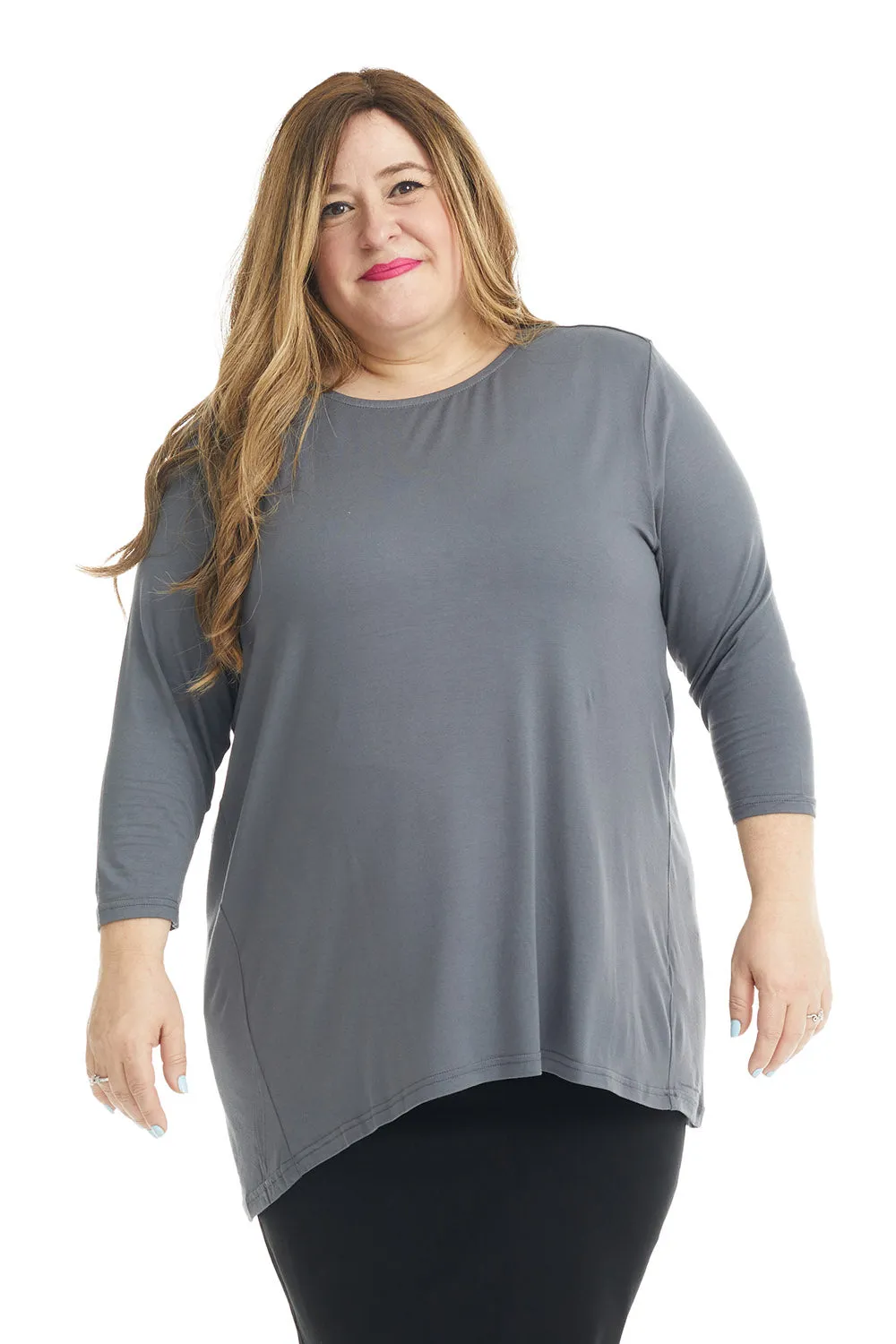 Charcoal 3/4 Sleeve Crewneck Tunic Shirt 'Ivy' Top for Women