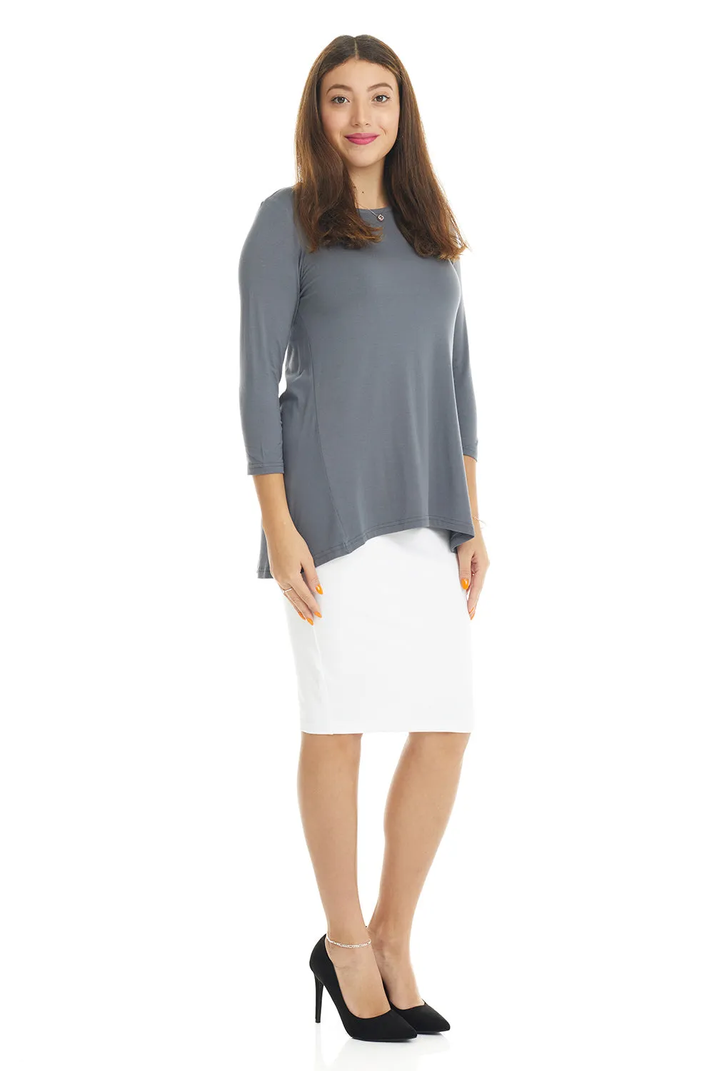 Charcoal 3/4 Sleeve Crewneck Tunic Shirt 'Ivy' Top for Women
