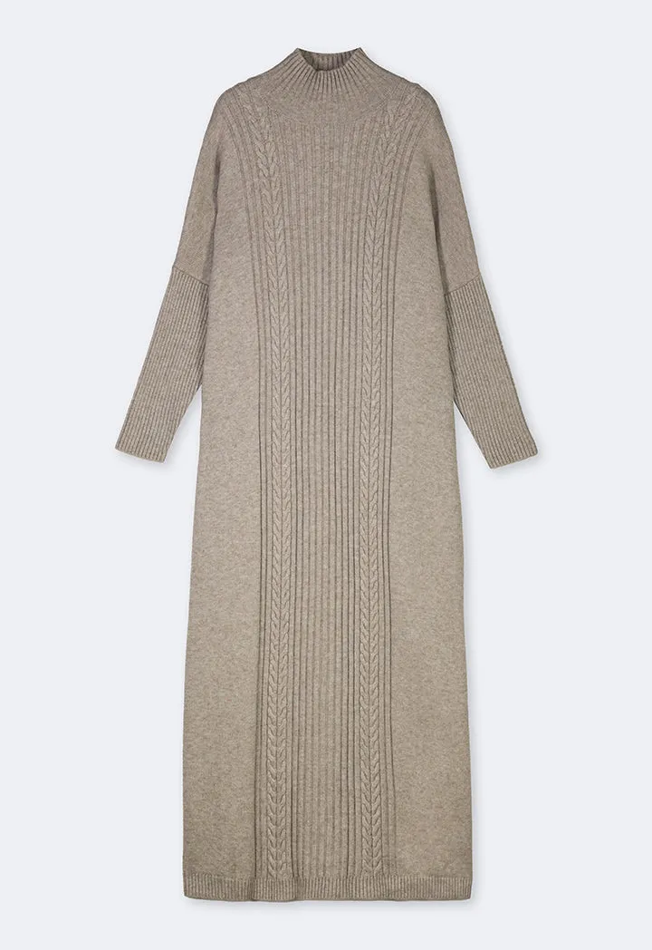 Choice Knitted Textured Dress Light Beige
