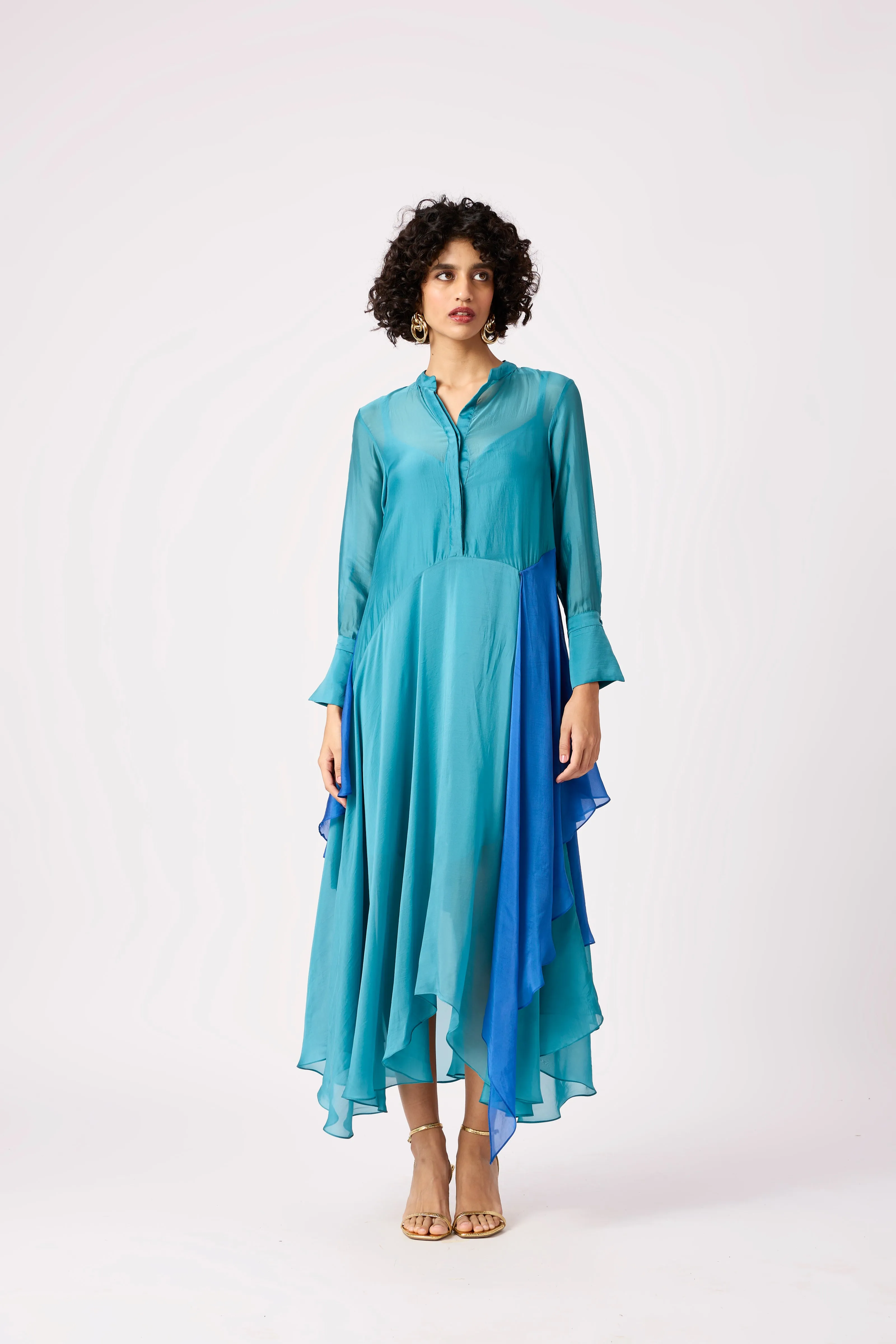 Clive Organza Shirt Dress - Turquoise & Azure Blue