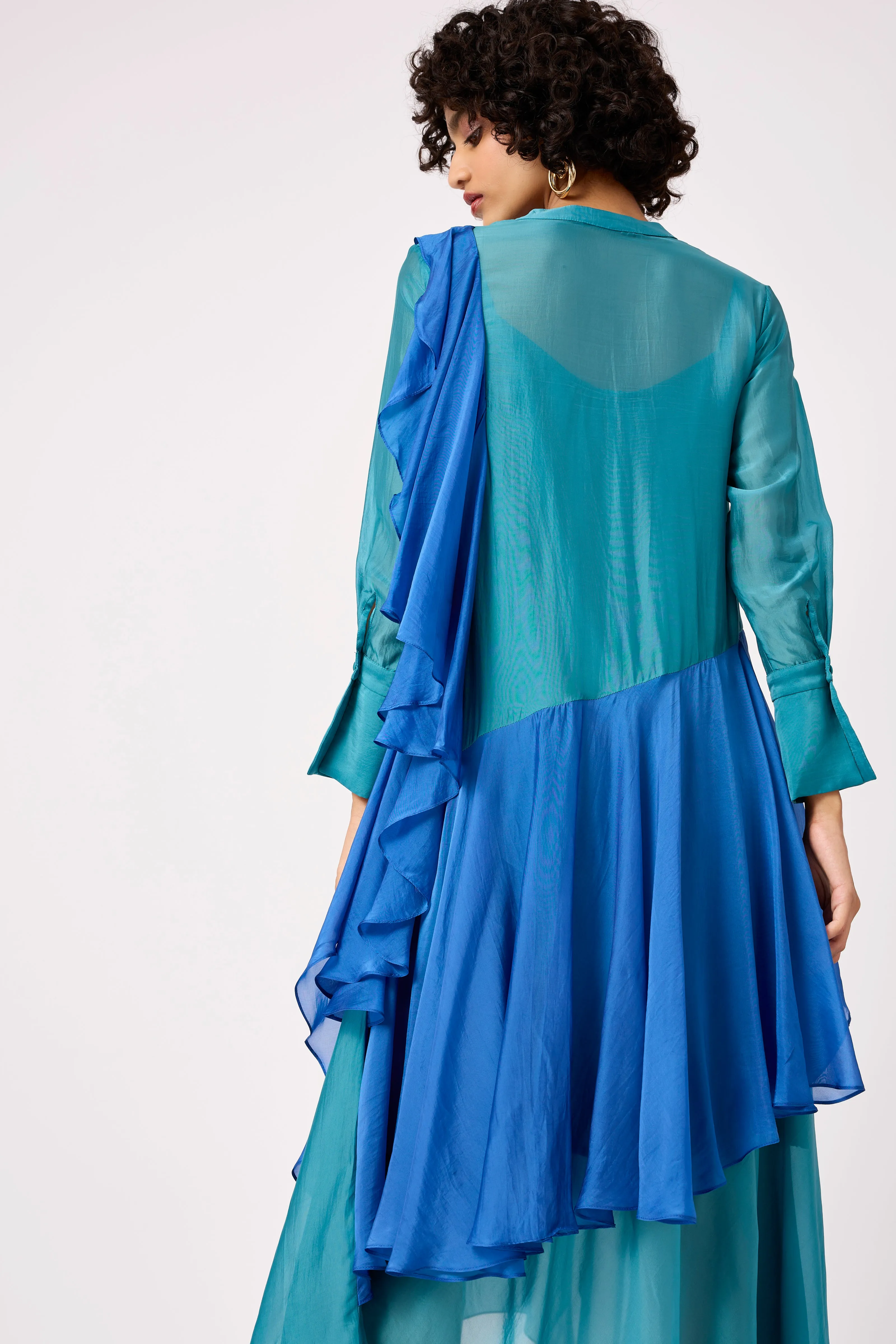 Clive Organza Shirt Dress - Turquoise & Azure Blue