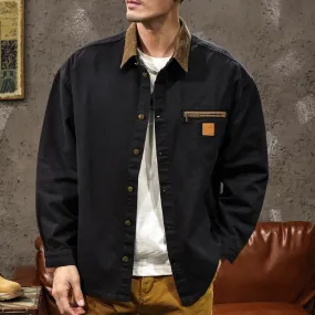 Contrast Lapel Long Sleeve Shirt Jacket P1052