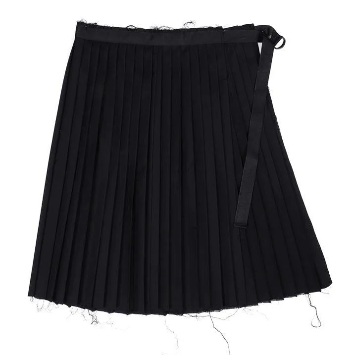 Dark Black Men's Pleats Wrap Skirt //  Wear it with Drop Crotch Pants