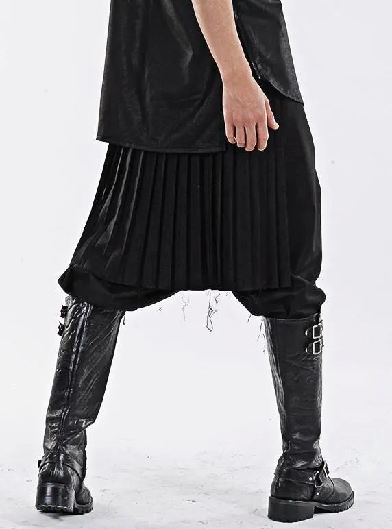 Dark Black Men's Pleats Wrap Skirt //  Wear it with Drop Crotch Pants