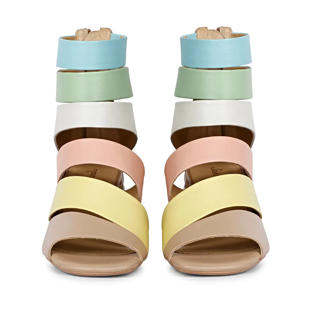 Elena Multi Leather Handcrafted Strappy Block Heels