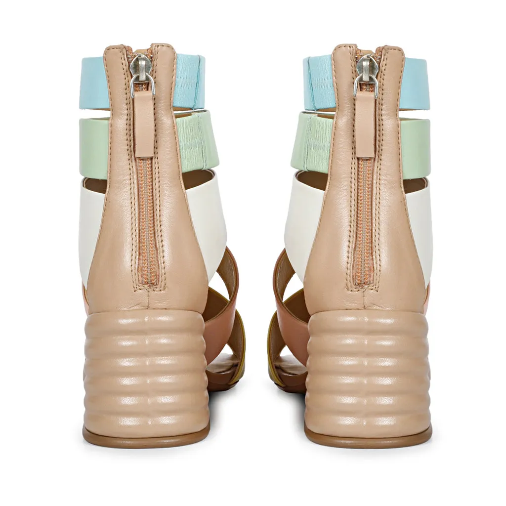 Elena Multi Leather Handcrafted Strappy Block Heels