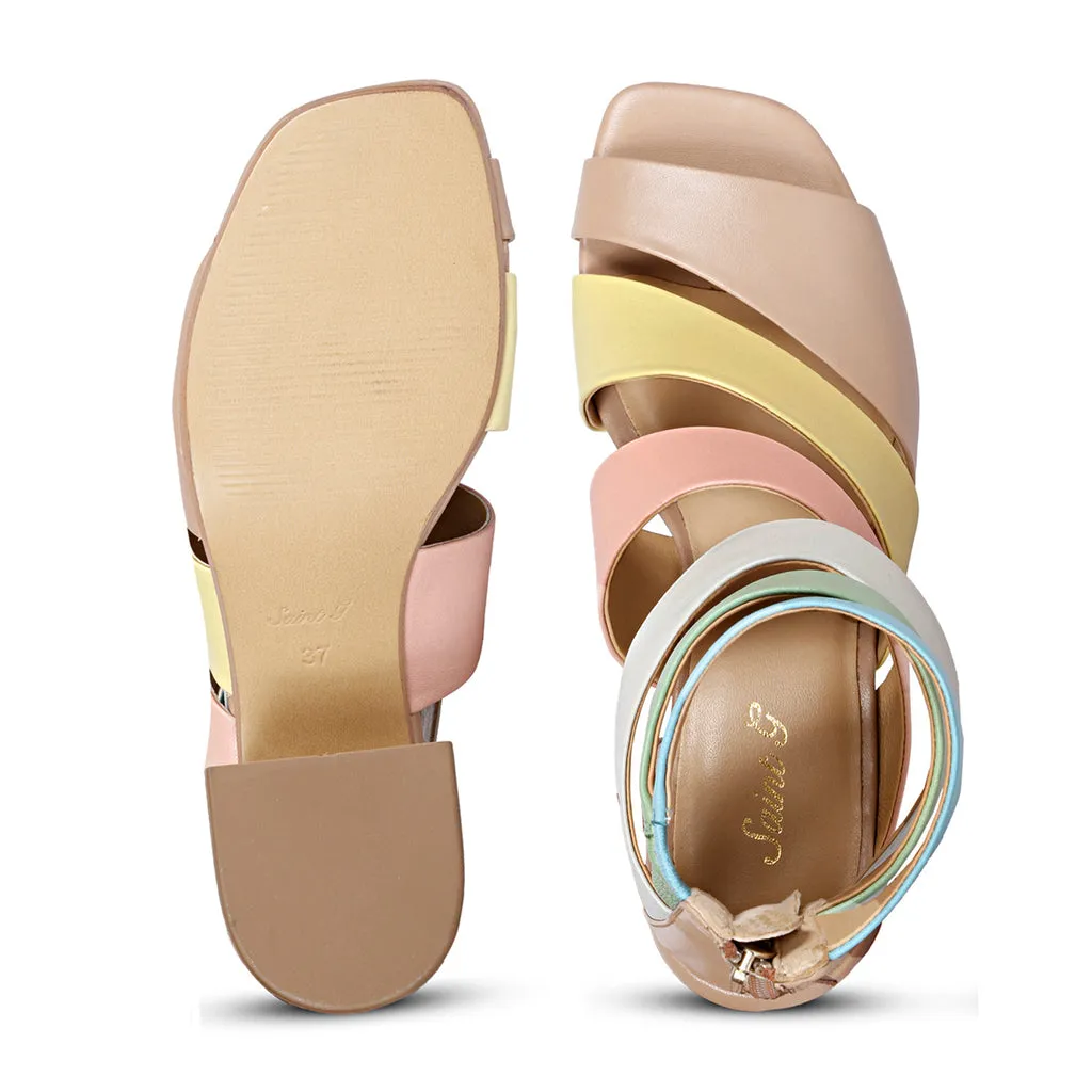 Elena Multi Leather Handcrafted Strappy Block Heels