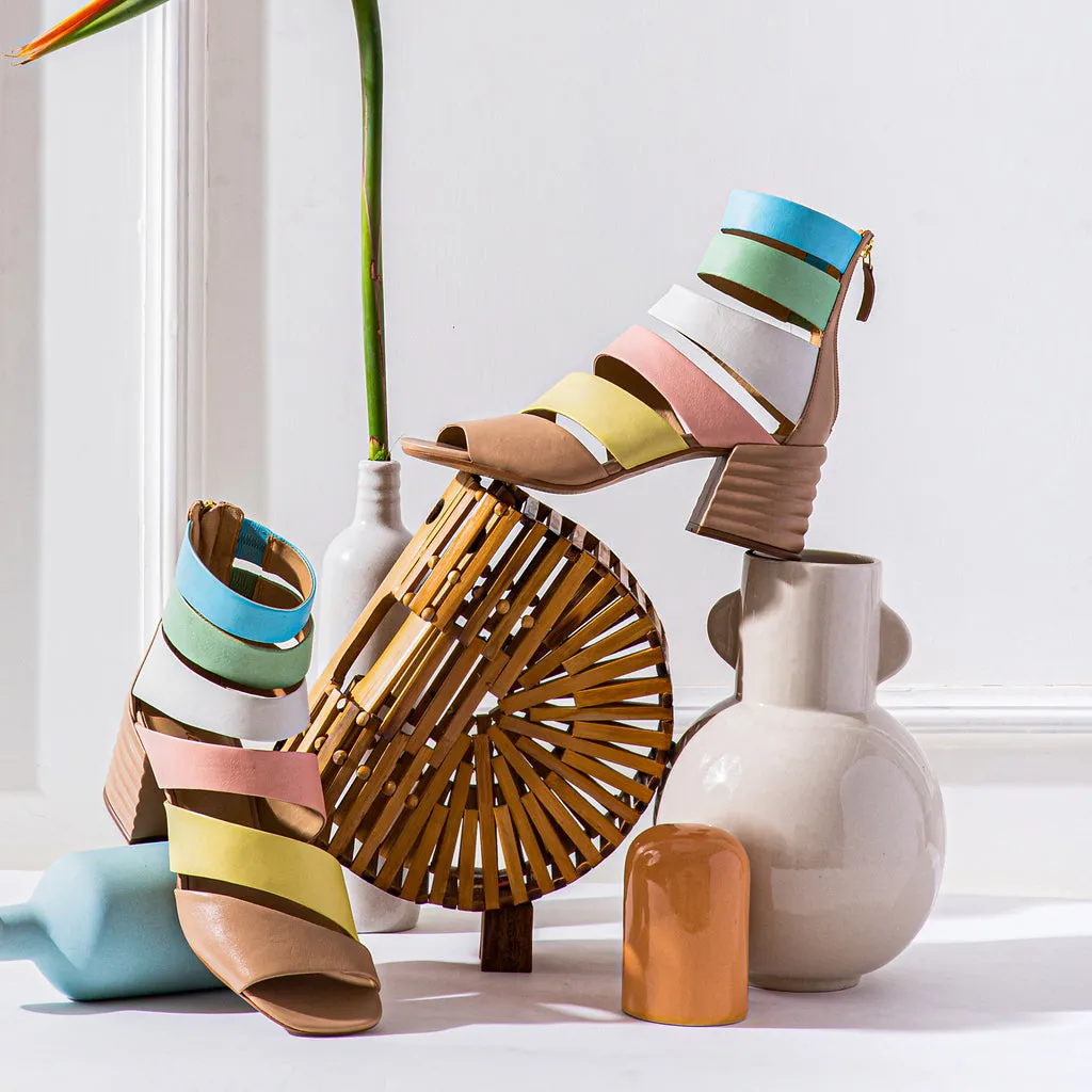 Elena Multi Leather Handcrafted Strappy Block Heels