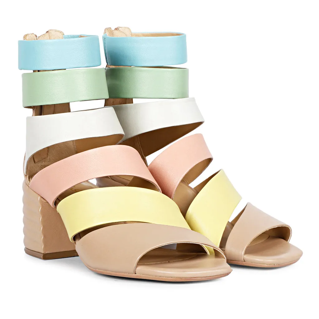 Elena Multi Leather Handcrafted Strappy Block Heels