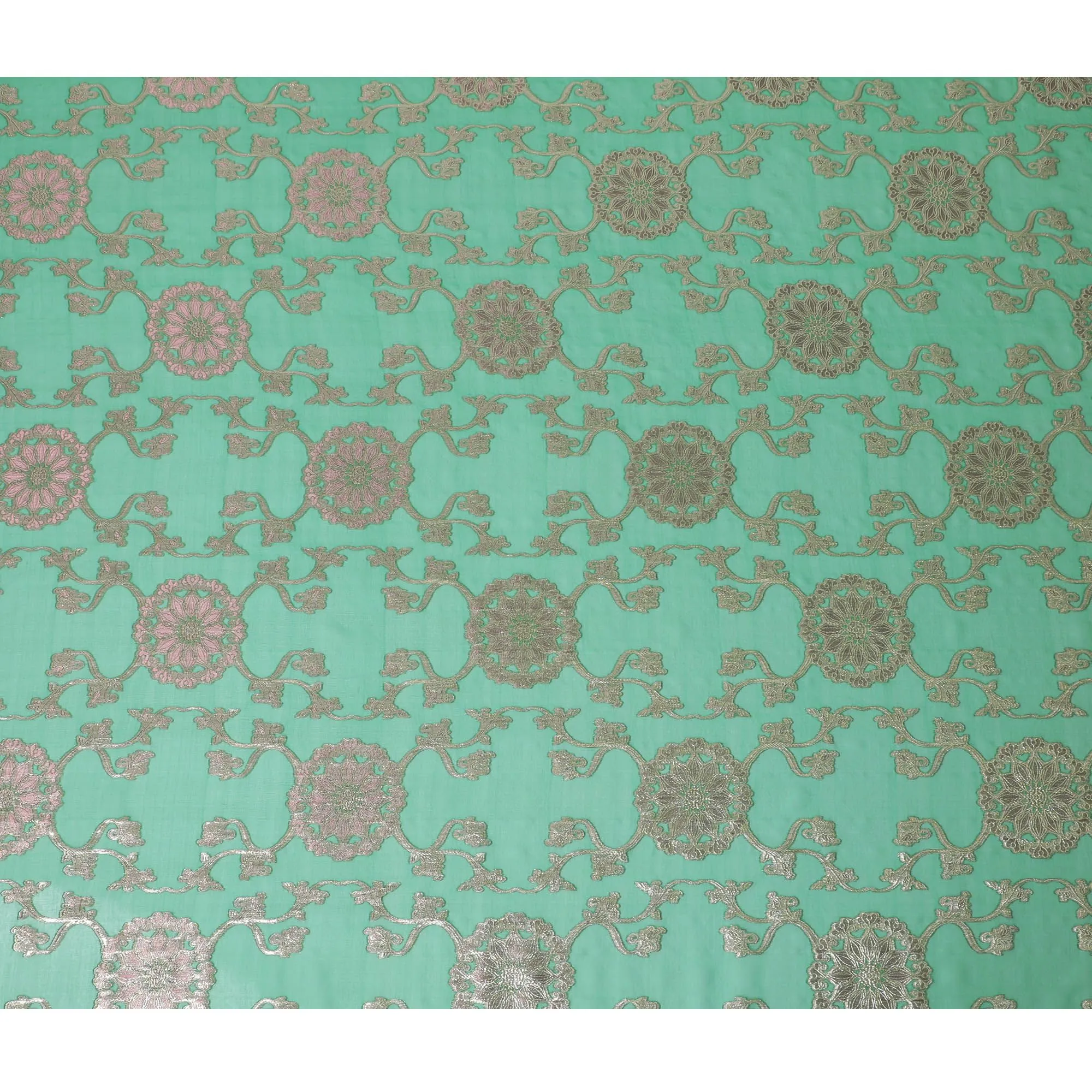 Emerald Green Paisley Premium pure silk Chiffon Fabric with Silver Highlights, 110cm Wide - Exquisite South Korean Textile-D17672
