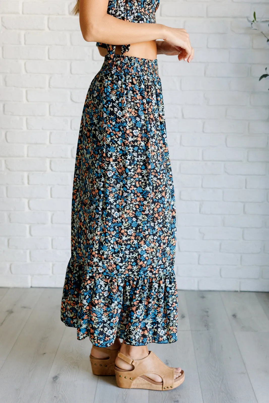 Flutter of Florals V-Neck Crop Top and Skirt Set