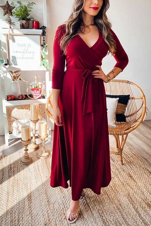 Flytonn-Black Friday Sale - Solid Wrap Maxi Dress