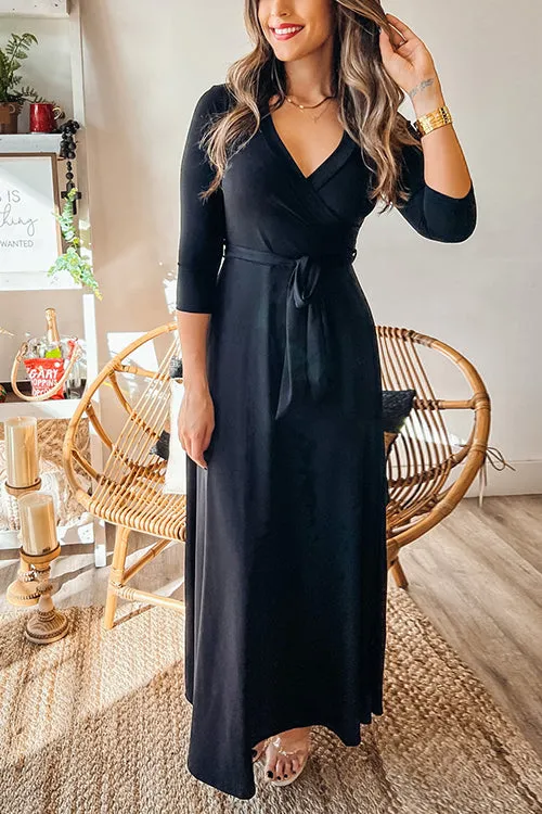 Flytonn-Black Friday Sale - Solid Wrap Maxi Dress