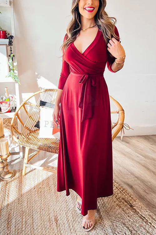 Flytonn-Black Friday Sale - Solid Wrap Maxi Dress