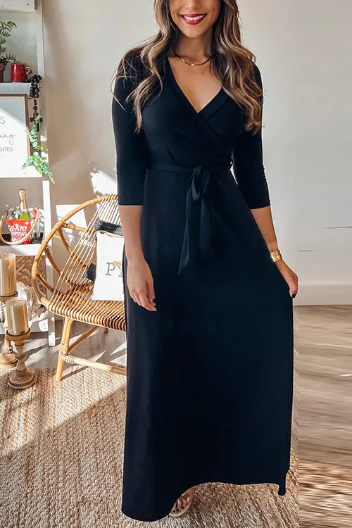 Flytonn-Black Friday Sale - Solid Wrap Maxi Dress
