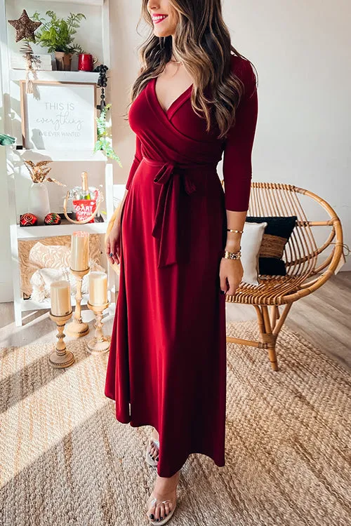 Flytonn-Black Friday Sale - Solid Wrap Maxi Dress