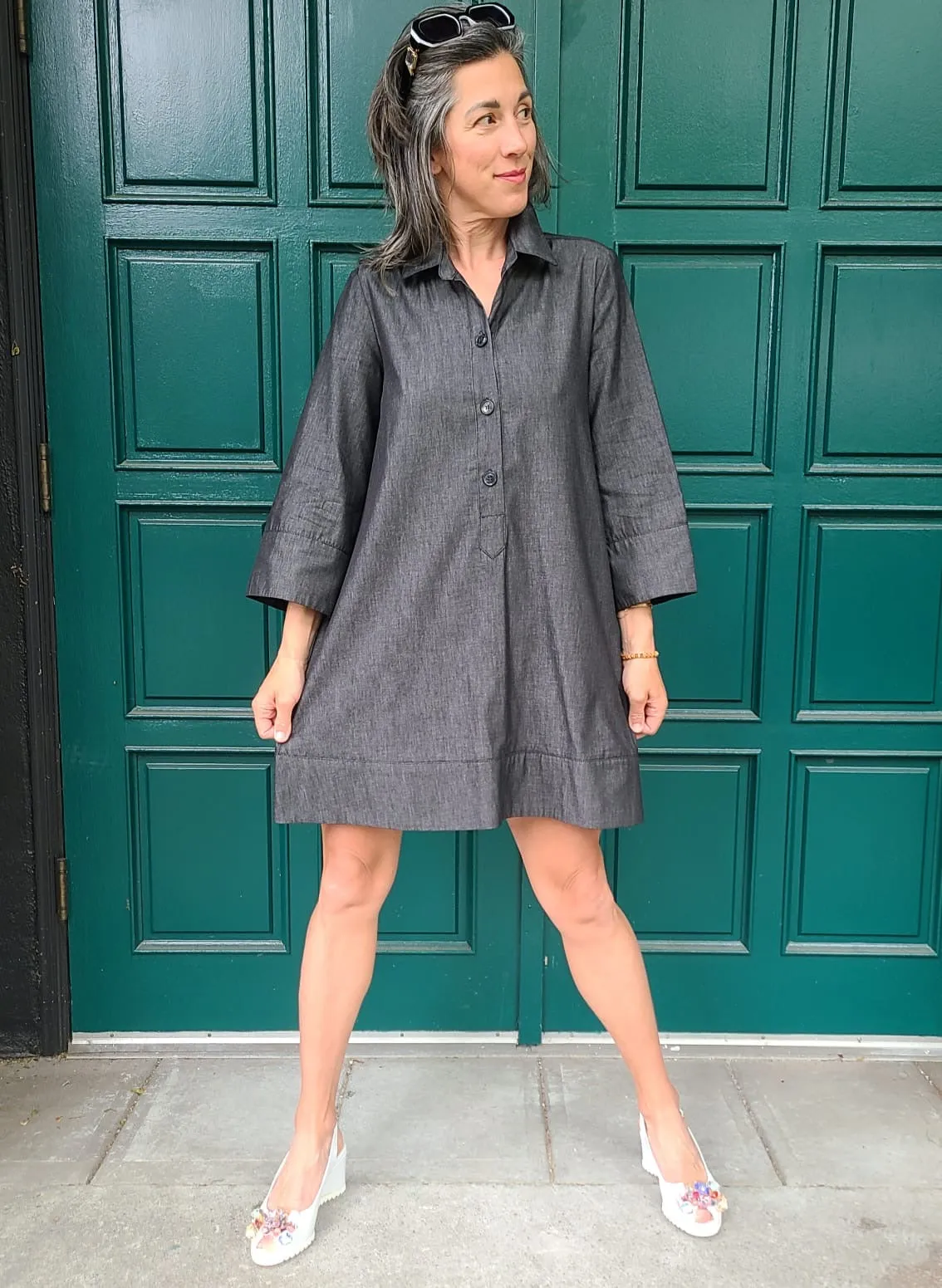FP5183 Black Denim Flared Dress/tunic