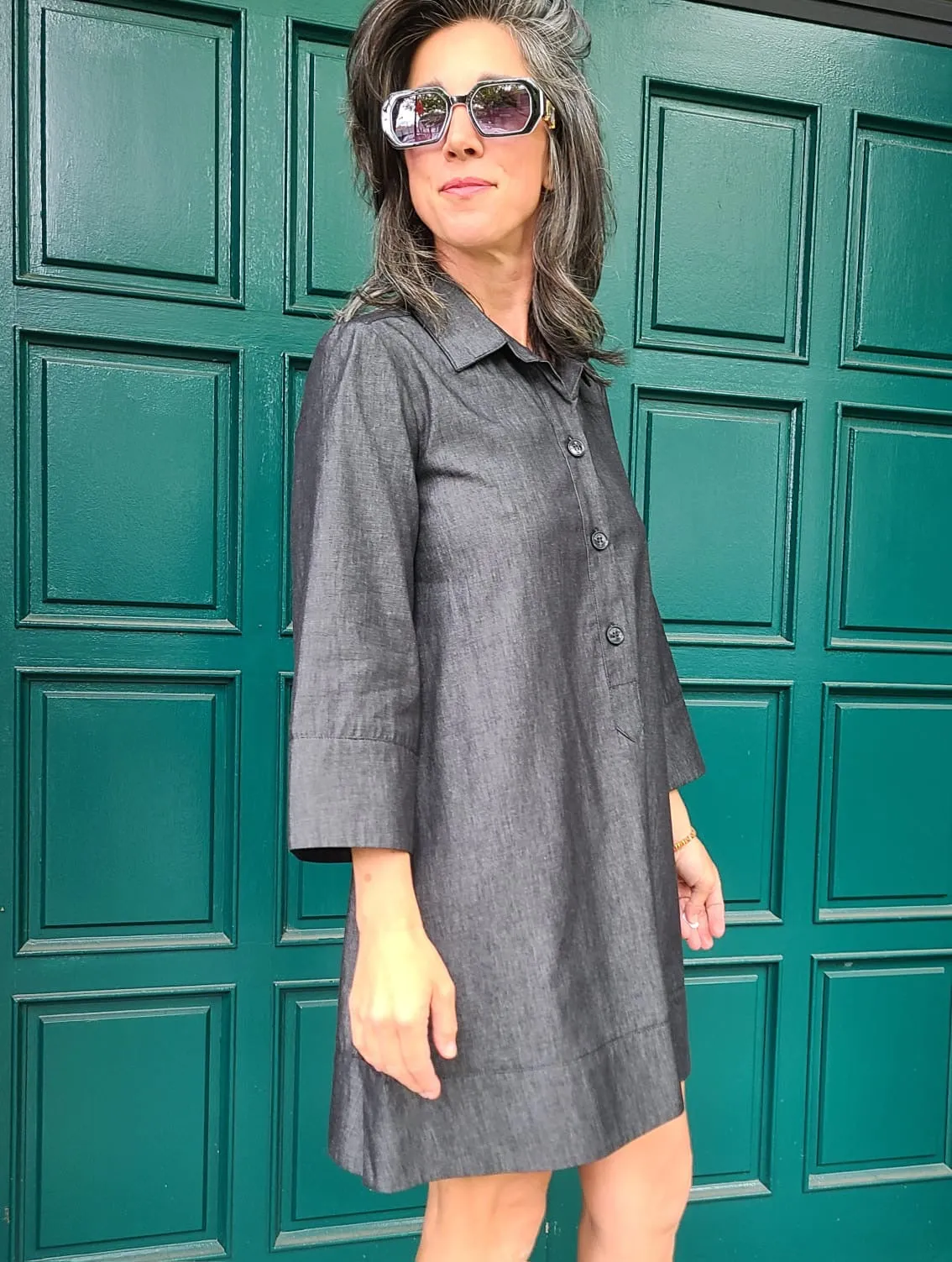 FP5183 Black Denim Flared Dress/tunic
