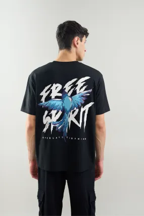 Free Spirit Black Arc Relaxed Fit T-shirt-Ultra Soft