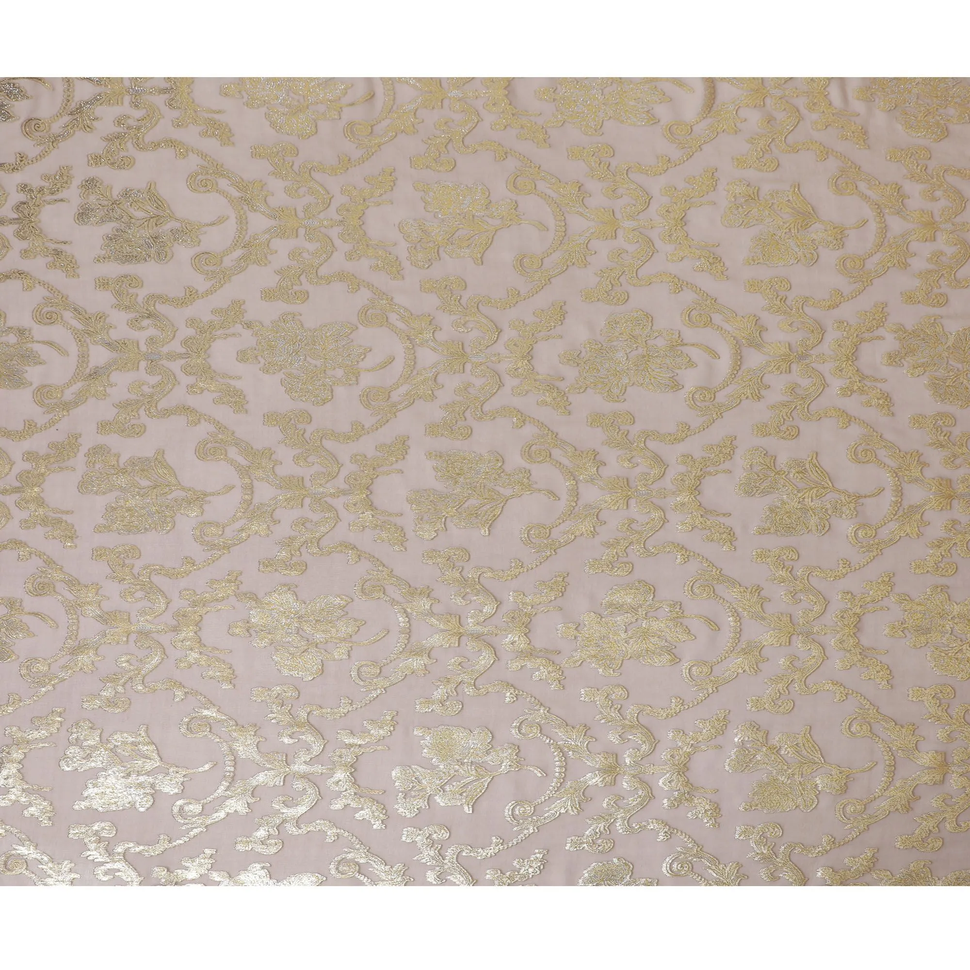 Golden Beige Pure Silk Chiffon Fabric with Metallic Gold Lurex, 110cm Width - Exclusive from South Korea-D17897