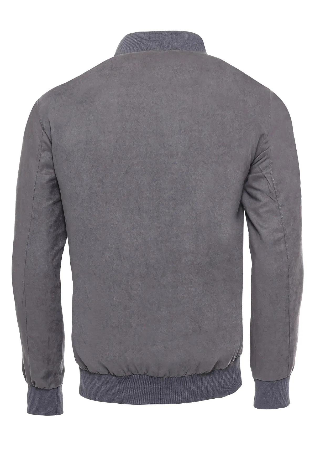 Grey Patch Pockets Suede Bomber Coat - Wessi