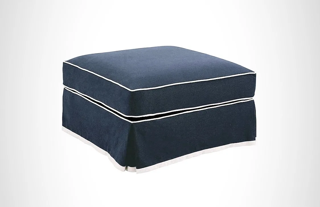 Hampton Ottoman Navy with White Piping