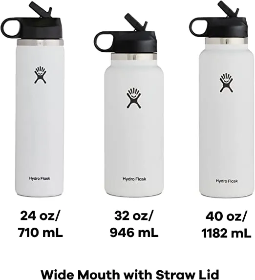 Hydro Flask Wide Mouth Straw Lid - Stainless Steel Reusable Water Bottle - Vacuum Insulated