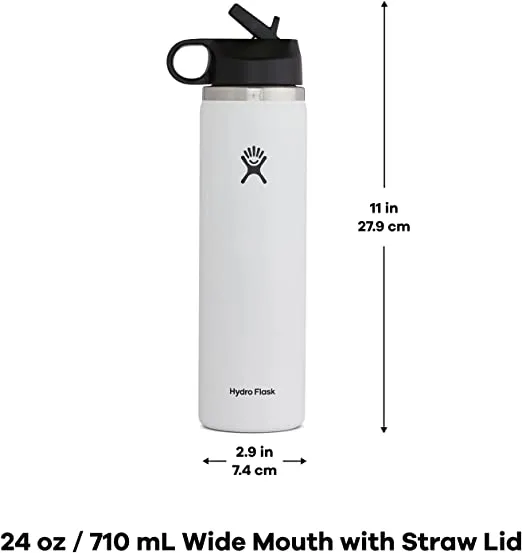 Hydro Flask Wide Mouth Straw Lid - Stainless Steel Reusable Water Bottle - Vacuum Insulated
