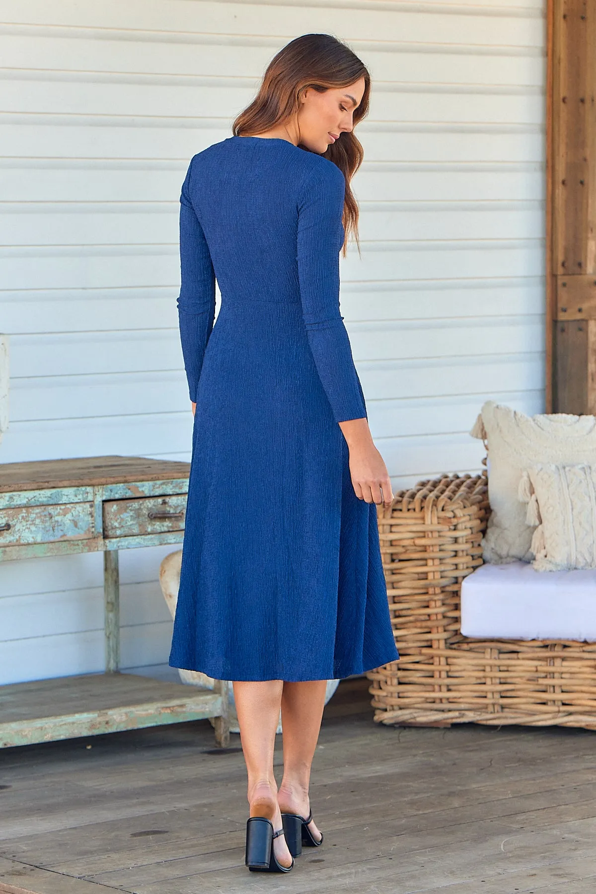 Kendra Navy Long Sleeve Knot Front Evening Dress
