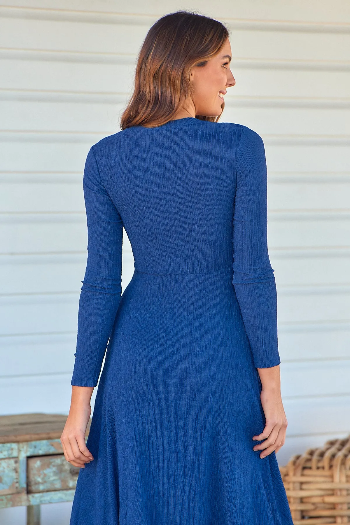 Kendra Navy Long Sleeve Knot Front Evening Dress