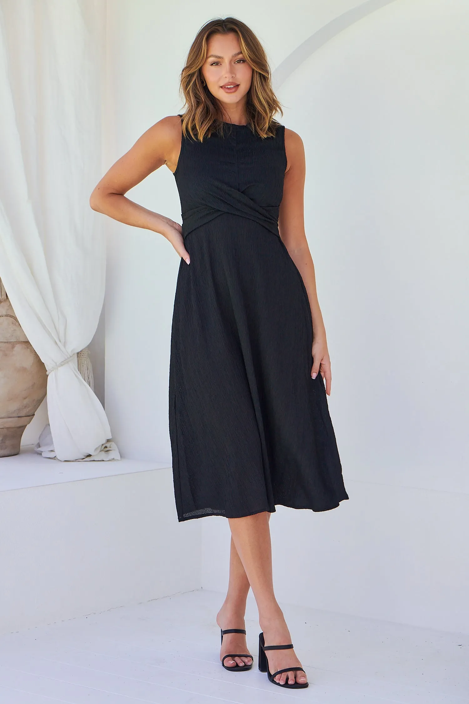 Kendra Sleeveless Black Knot Front Evening Dress
