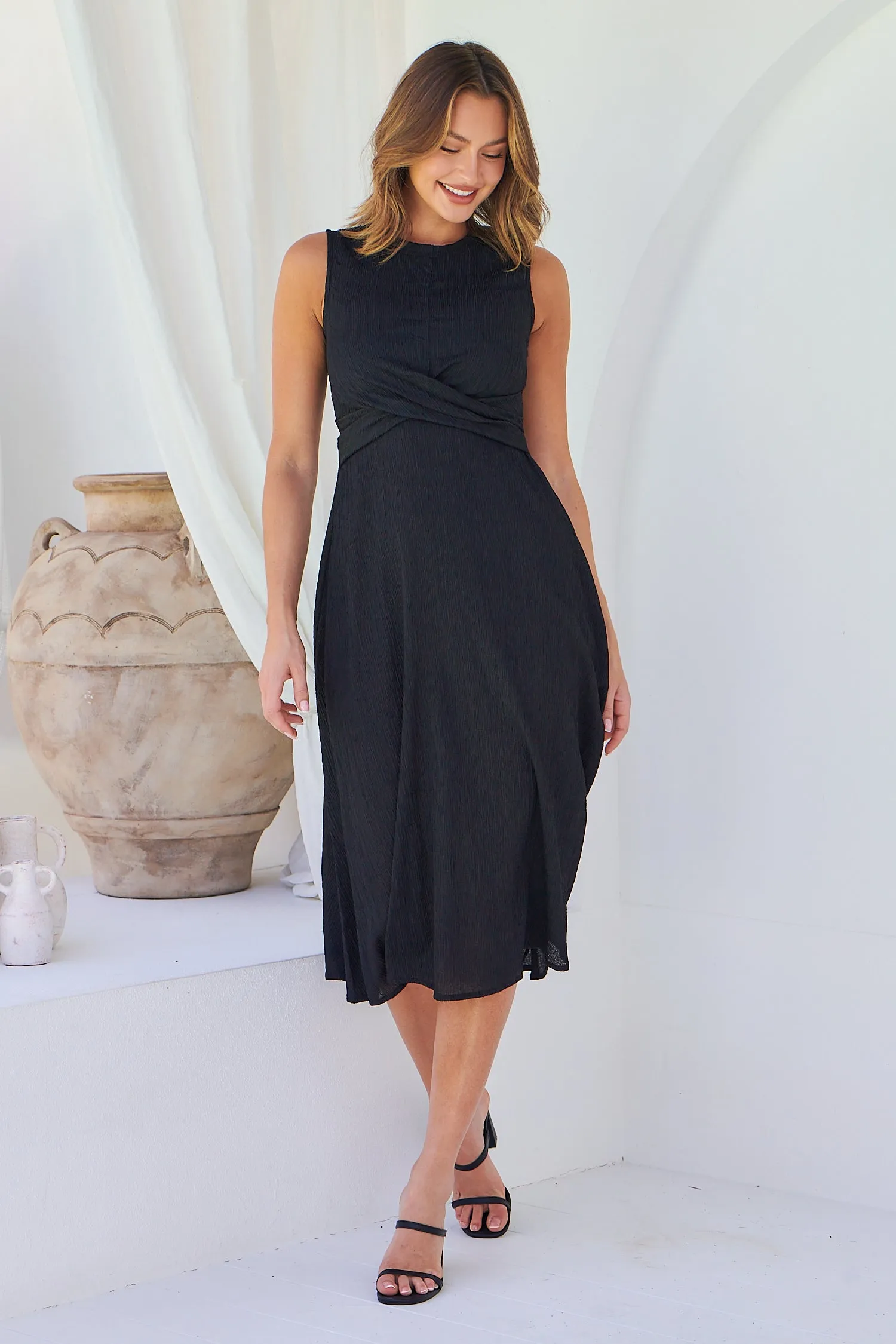 Kendra Sleeveless Black Knot Front Evening Dress