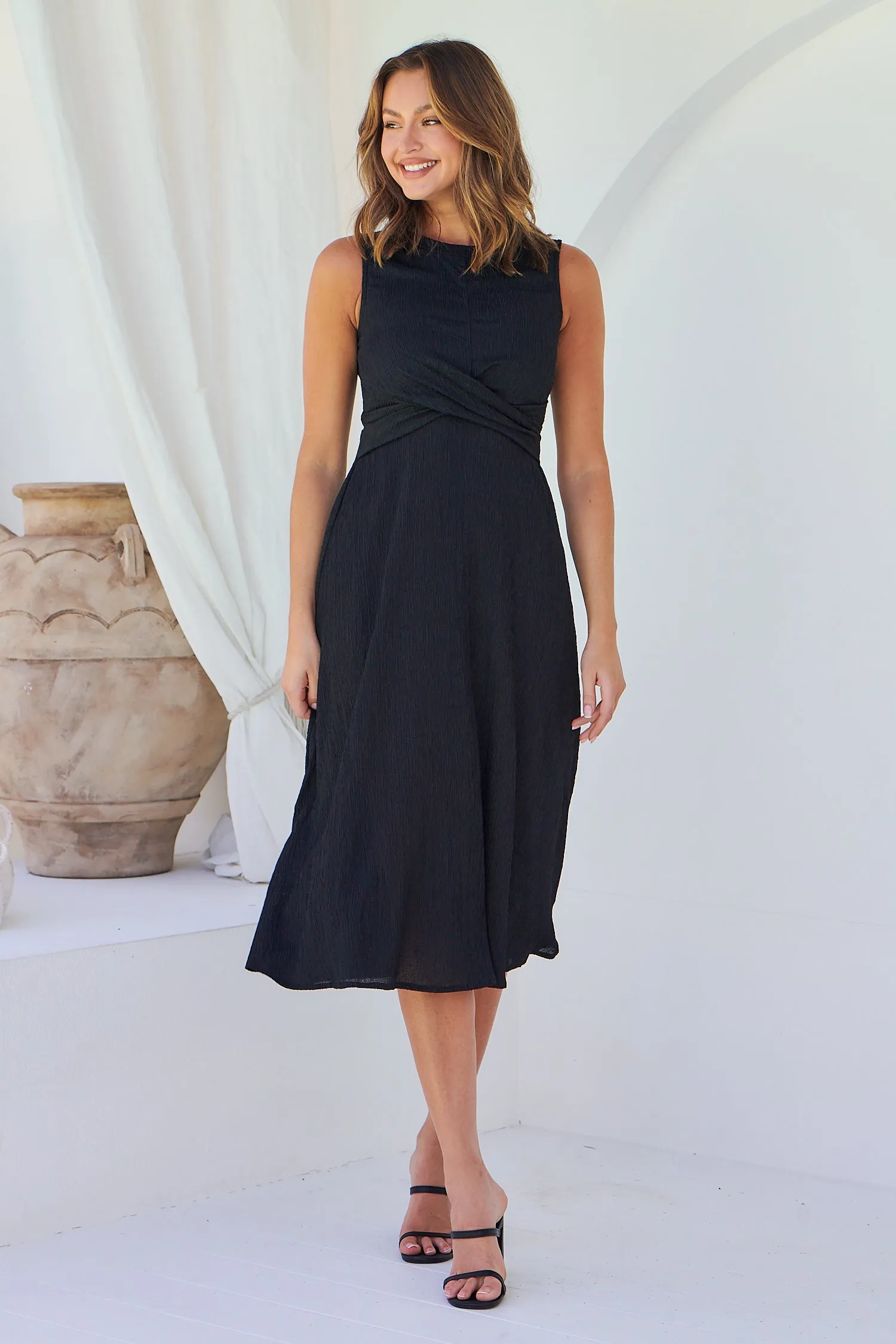 Kendra Sleeveless Black Knot Front Evening Dress