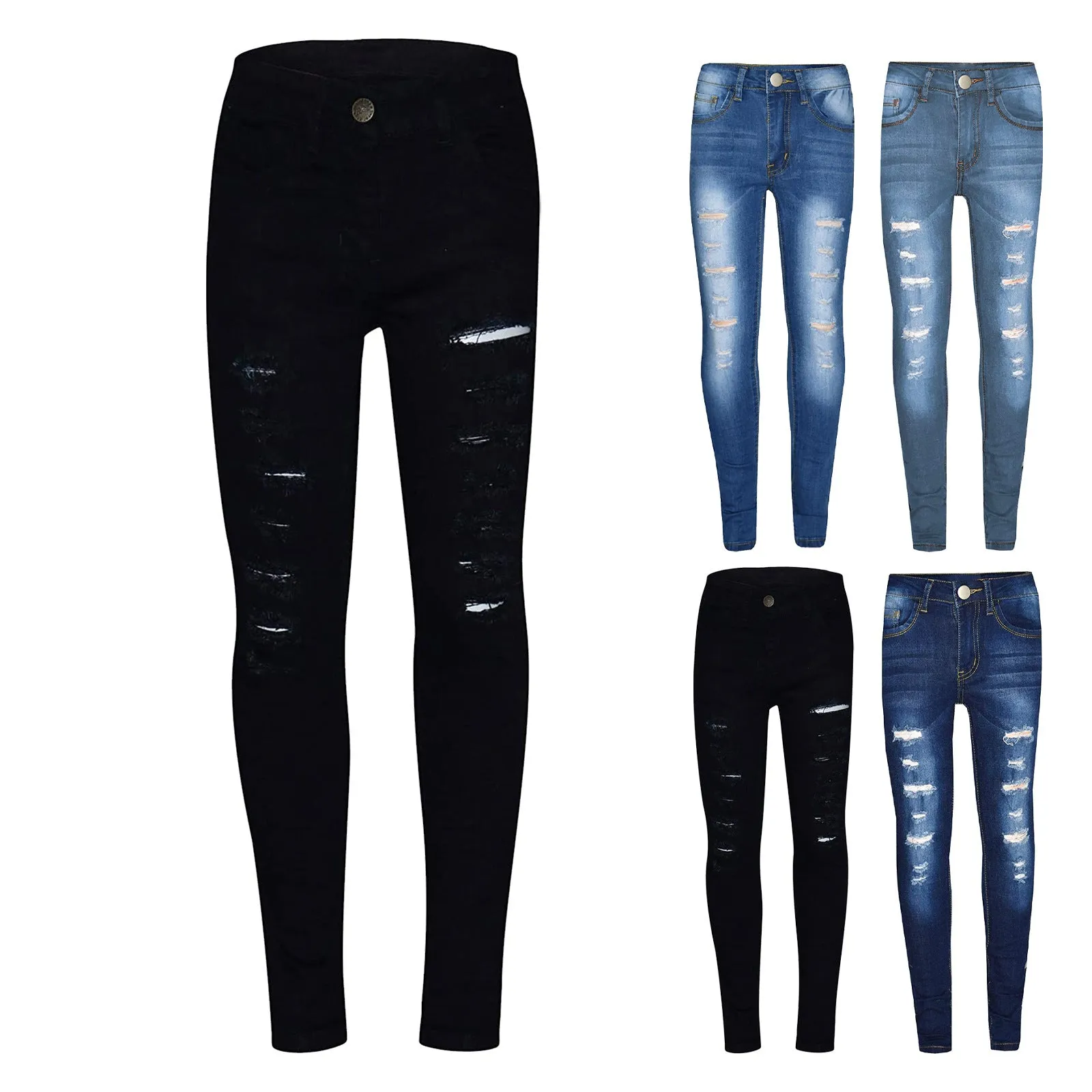 Kids Girls Skinny Jeans Denim Ripped Stretchy Pants for Age 3-14 Years