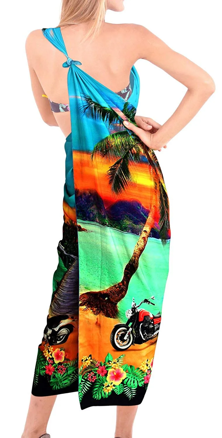 LA LEELA Women Bikini Cover up Wrap Dress Swimwear Sarong Digital Plus Size