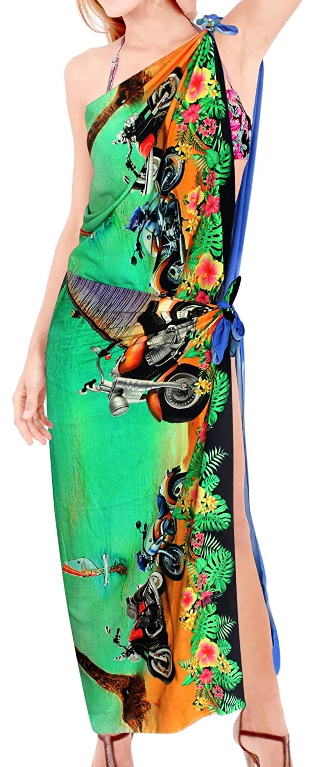 LA LEELA Women Bikini Cover up Wrap Dress Swimwear Sarong Digital Plus Size
