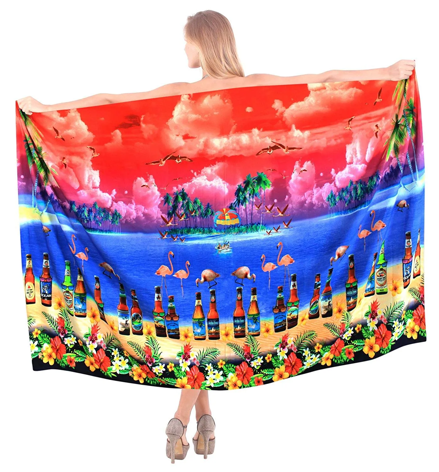 LA LEELA Women Bikini Cover up Wrap Dress Swimwear Sarong Digital Plus Size