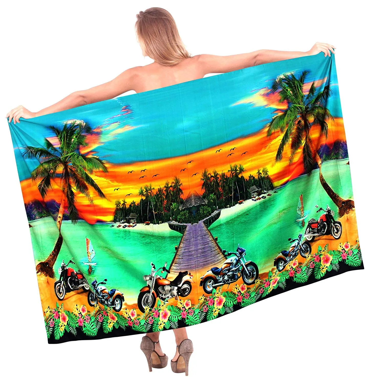 LA LEELA Women Bikini Cover up Wrap Dress Swimwear Sarong Digital Plus Size