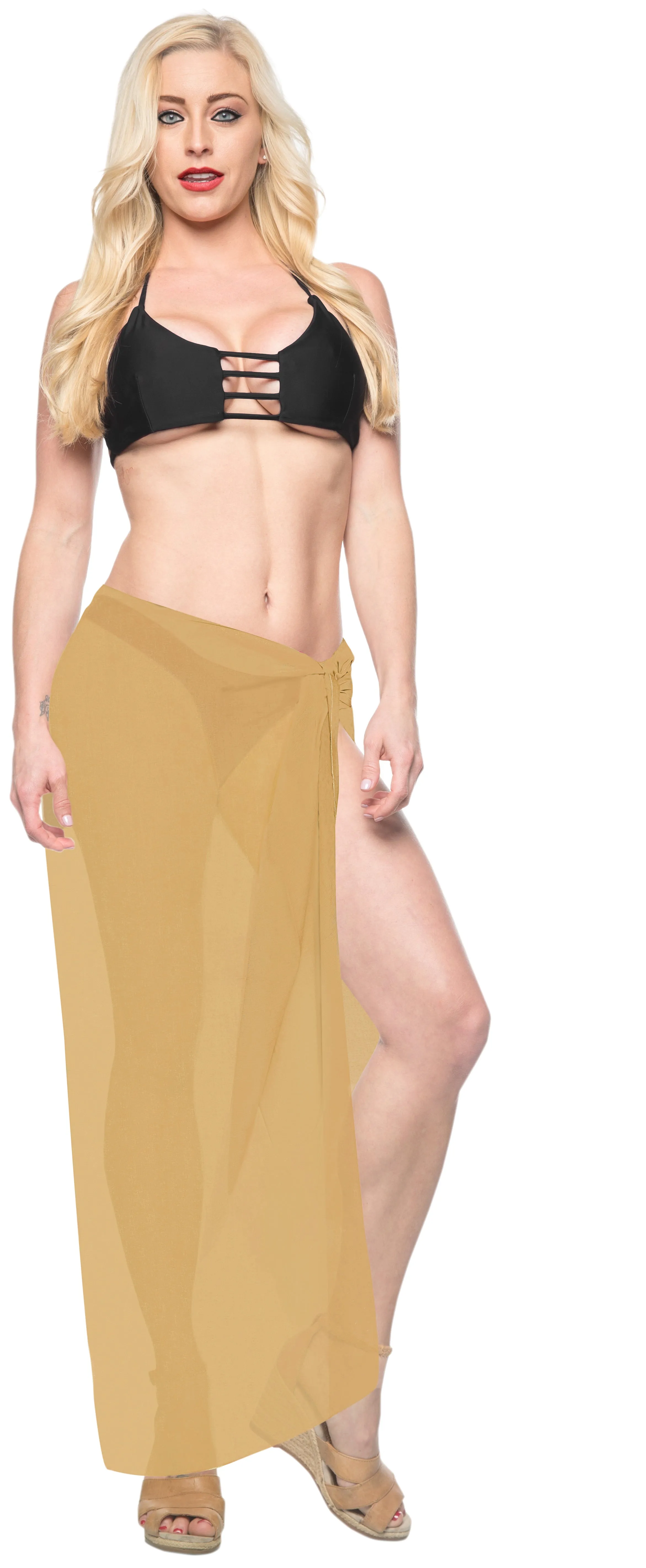 LA LEELA Women's Beach Cover Up Sarong Swimsuit Coverup Pareo 78"x42" Beige_G177