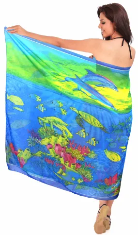 LA LEELA Womens Swimsuit Cover Up Beach Wrap Skirt Sarong Wrap 72"x42" Blue_S837