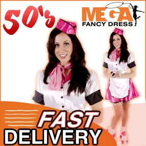 Ladies 50's Diner Waitress Grease Fancy Dress Costume