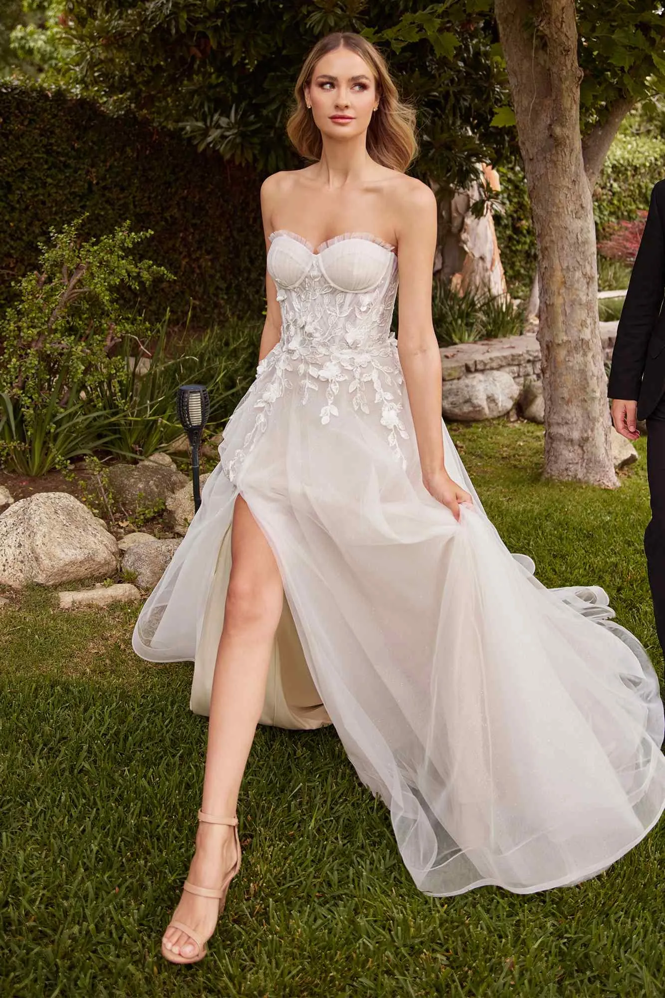 Ladivine CD859W Long Strapless Sweetheart A-Line Tulle Gown with Gloves