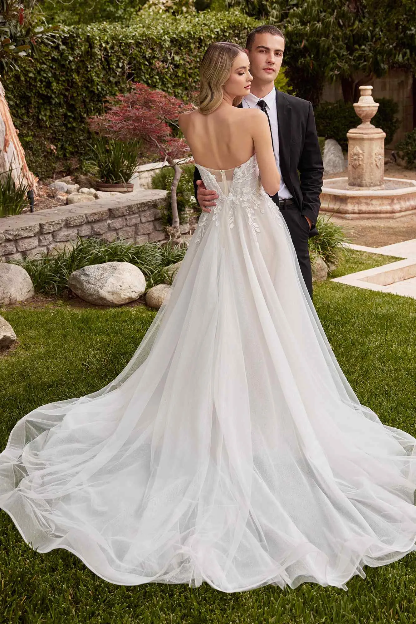 Ladivine CD859W Long Strapless Sweetheart A-Line Tulle Gown with Gloves