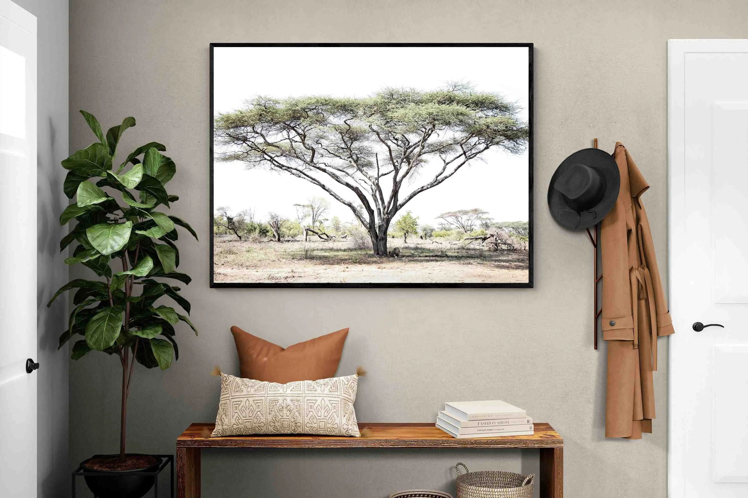 Lion Under Umbrella Tree