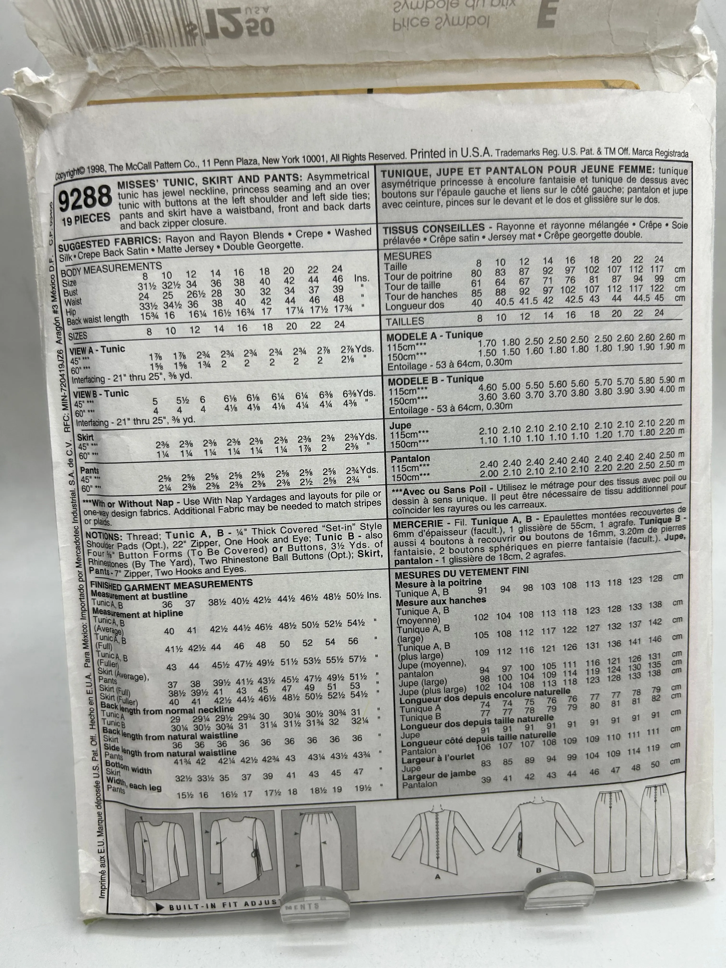 MCCALL'S Pattern, Misses' Tunic, Skirt & Pants (PMC9288A)
