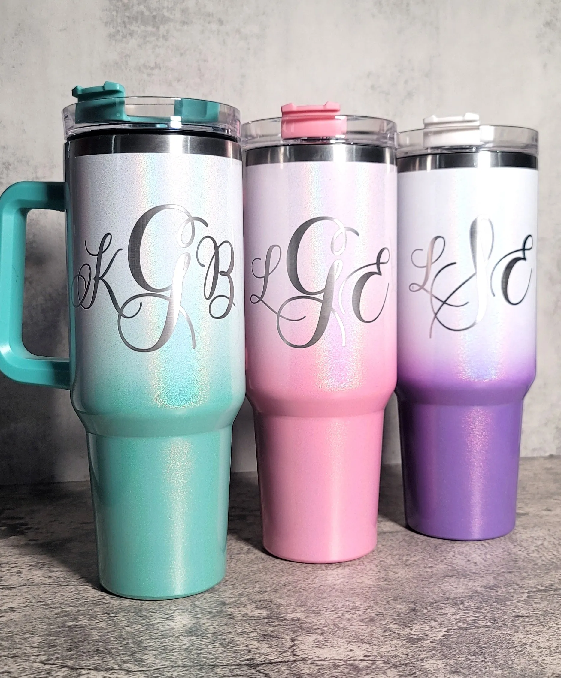 Monogramed 40oz stainless steel tumbler with handle