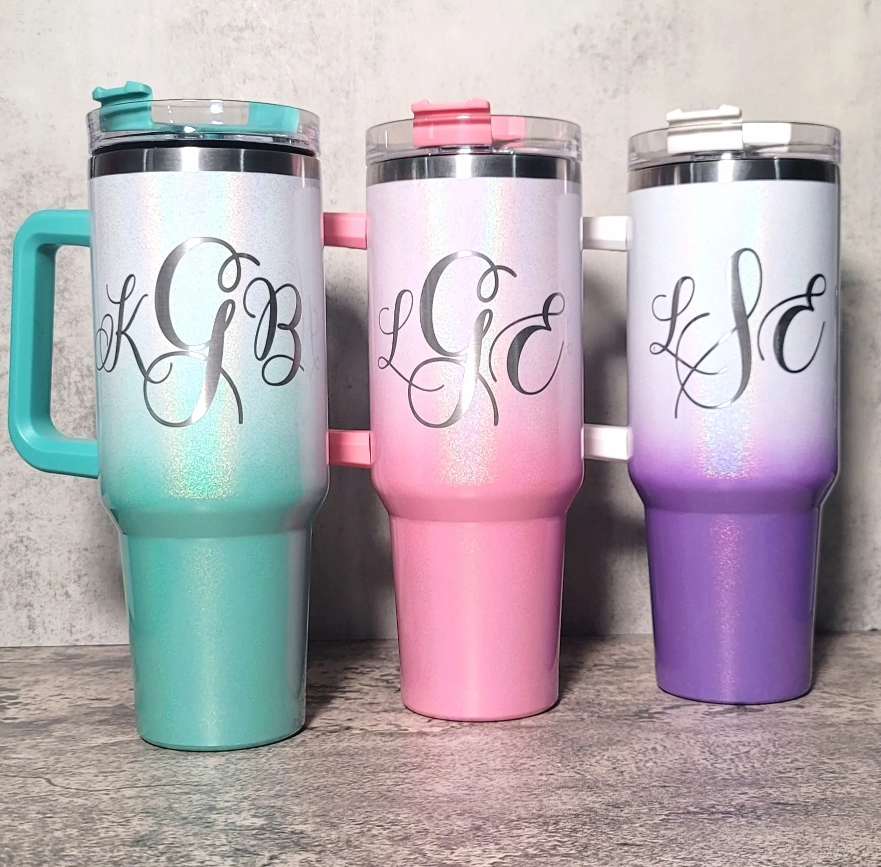 Monogramed 40oz stainless steel tumbler with handle