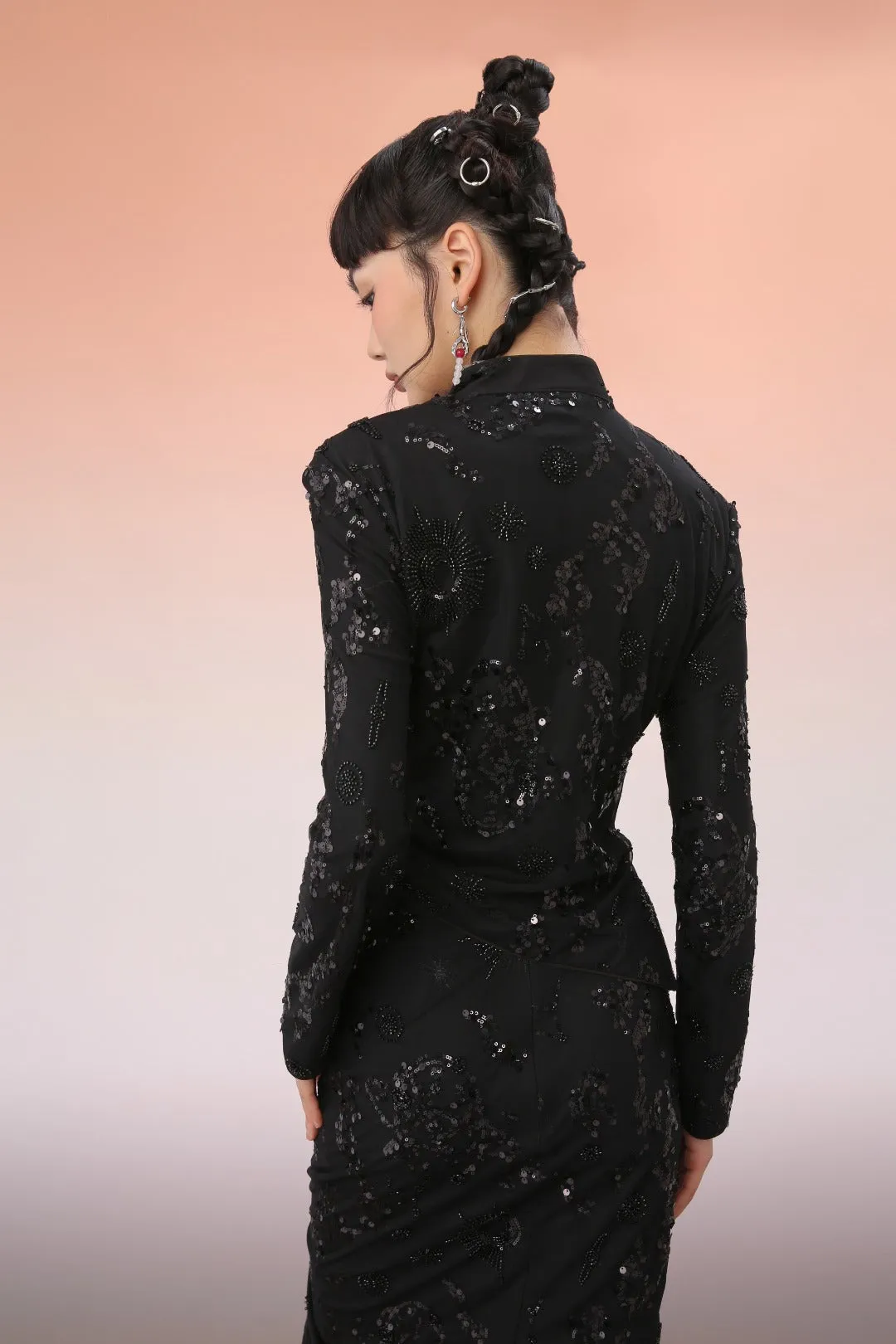Mukzin | Black Glitter Asymmetric Mini Slip Skirt