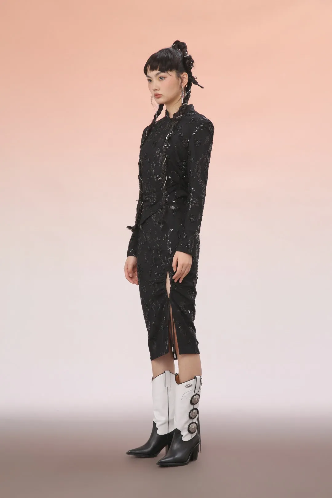 Mukzin | Black Glitter Asymmetric Mini Slip Skirt